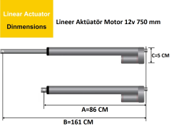Lineer Aktüatör Motor 12v 750mm (30 INCH)